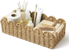 Storage Basket for Toilet Tank Top Scalloped Edge Woven Paper Rope Wicker Bin w