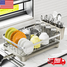 2 Tier Dish Drying Rack 304 Stainless Steel Kitchen Counter Drainer Gray US New