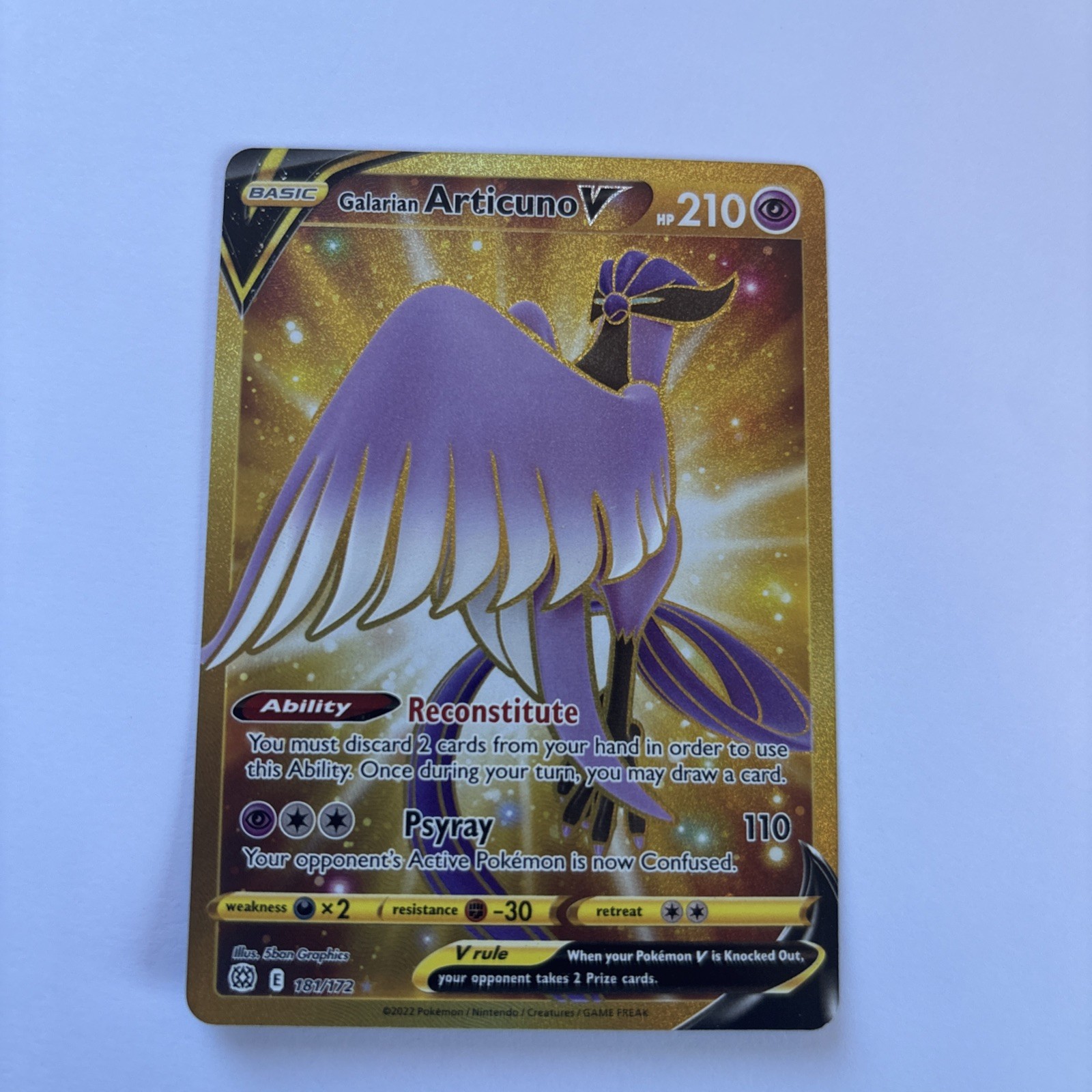 Galarian Articuno V 181/172 Brilliant Stars Gold Hyper Rare Pokemon Card NM