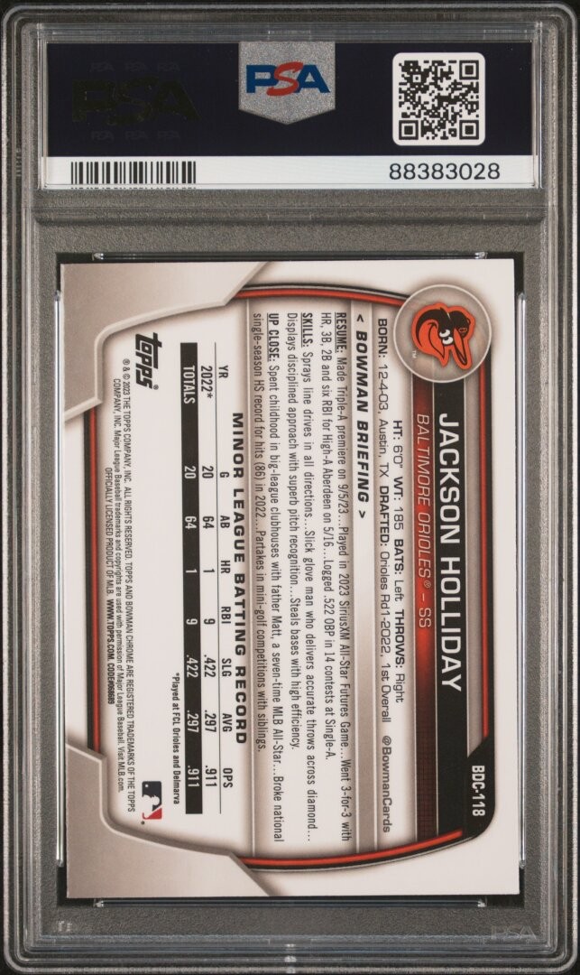 2023 Bowman Draft Jackson Holliday Chrome PSA 9 #BDC118 view 2