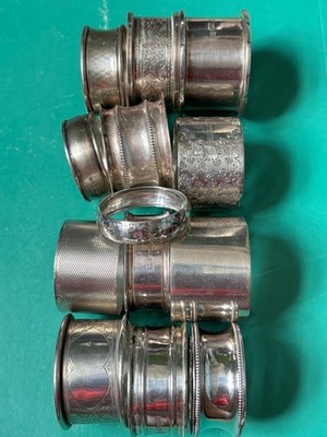 KONVOLUT 13 X SERVIETTENRINGE STERLINGSILBER VERSCHIEDENE DESIGNS 217,7 GRAMM