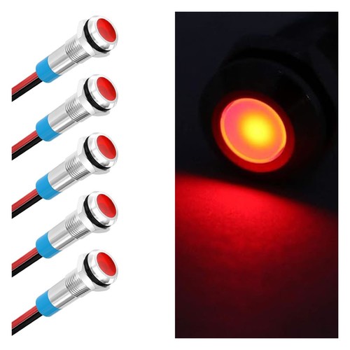 5 Pack 6mm Red LED Panel Mount Indicator Light 12-24V IP66 Stainless ...