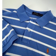 Polo Ralph Lauren Polo Shirt Mens XL Blue White Striped Short Sleeve Cotton