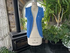 Vintage 1970s Handmade Blue Crocheted Acrylic Open Front Sweater Vest