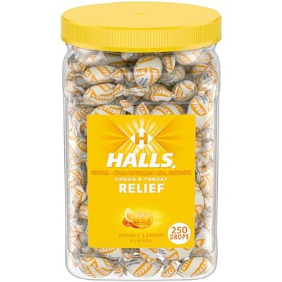 Halls Relief Honey Lemon Cough Drops, Bulk Cough Drops, 250 Drops
