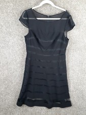Adrianna Papell Black Sheer Stripe Dress Women 14 Knee Length Mesh ALine Formal