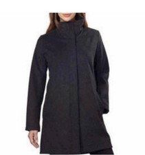 Pendleton Women's Black Red Mid-Length Overcoat Snap Closure Striped Lining