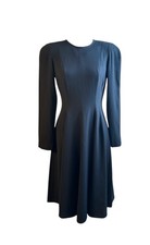 VINTAGE 80's Liz Claiborne Little Black Dress Long Sleeve Midi PETITE SIZE 6