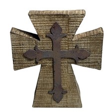 Rustic Faith Wood Look Cross with Metal Overlay Decorative Religious Home Decor