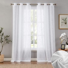White Linen Textured Semi Sheer Curtains 2 Panels 42x96 inch Grommet