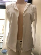 BCBG Maxazria Sweater Blazer Med M Optic White Open Knit Sleeves 118 NWT hooded