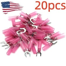 20pcs Stud 10 22-16AWG Fork Heat Shrink Connectors Crimp Spade Terminal Wire US