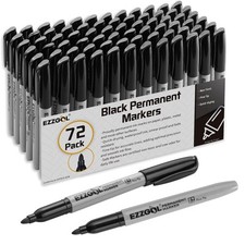 Permanent Markers Bulk, 72 Pack Black Permanent Marker Set, Fine Tip, Waterpr...