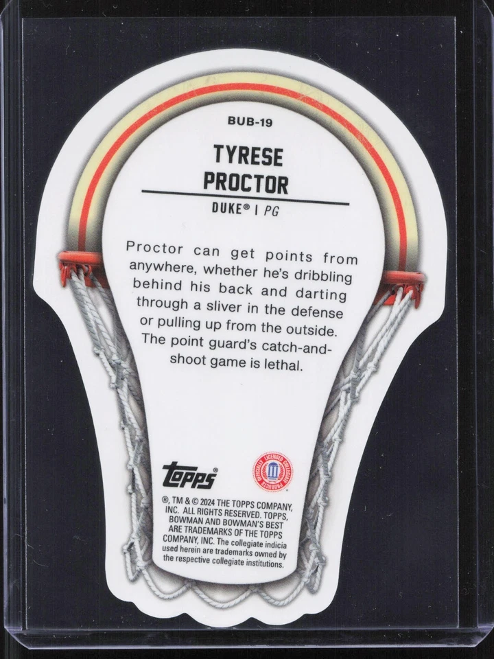 2023-24 Bowman's Best Tyrese Proctor BUB-19 Buckets Speckle Refractor Duke - Image 2 of 2