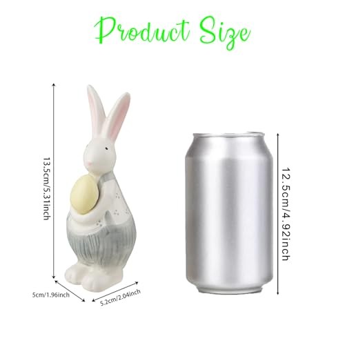 Ceramic Bunny Figurine Easter Bunny Decorations White C-Small Overalls and Egg - Picture 2 of 6