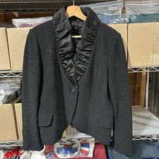 St John Knit Black Blazer Jacket L 12 Ruffle Collared Metallic Tweed EUC MIUSA