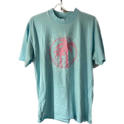Vintage California T-Shirt Baby Blue Pink Palm Tree sz XL Single Stitch Graphic