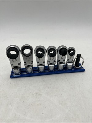VIM Tools 6 Piece 12 Point Offset, Flex Head Ratcheting Wrench Attachments