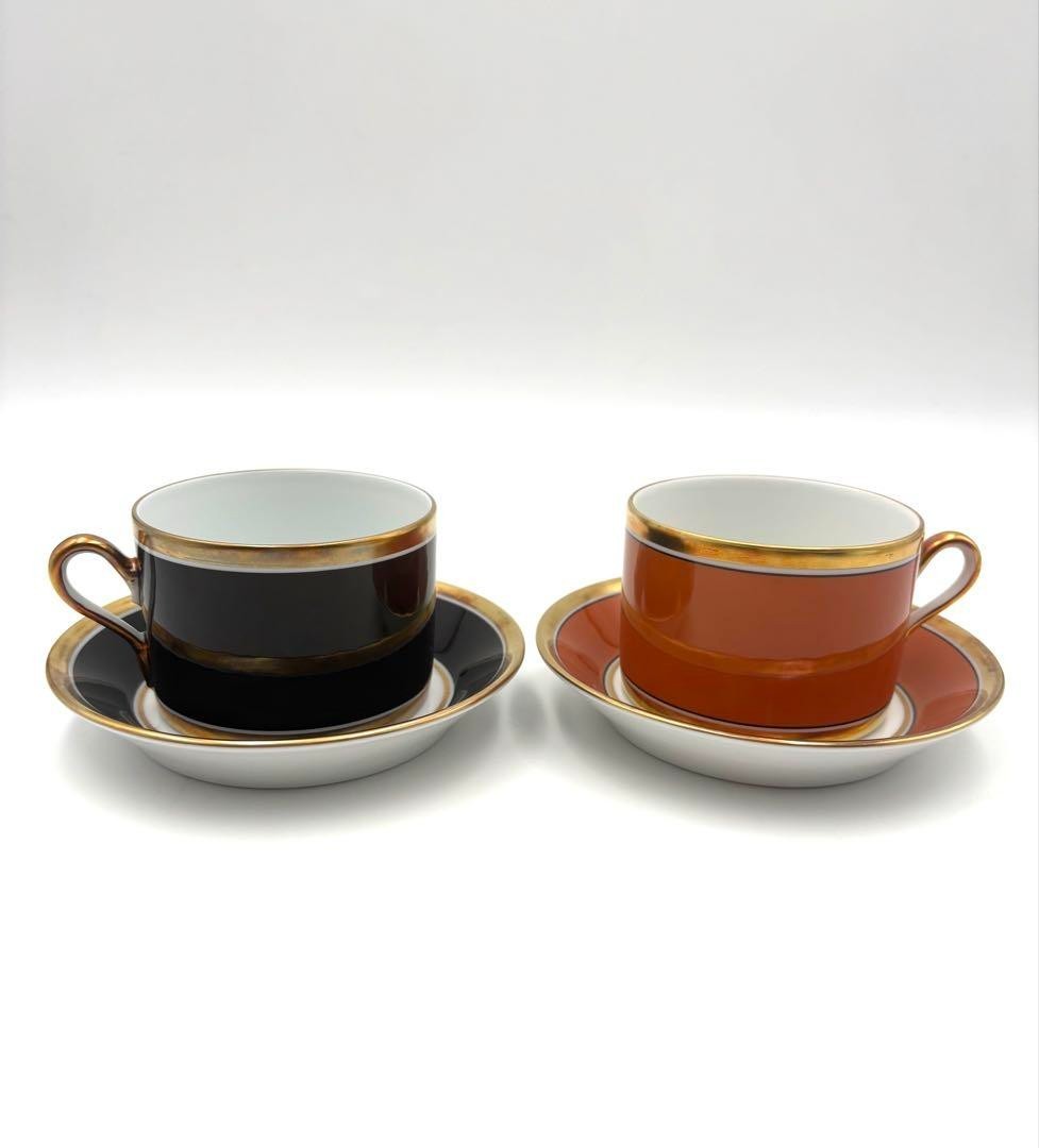 Richard Ginori Impero Onyx Black Impero Orange 2 Set USED