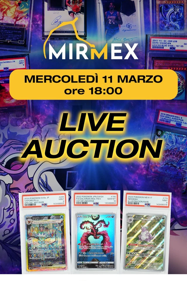 Mirmex Live! Aste da 1€! Carte raw e gradate in asta, Rip&Ship!