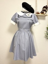 🎀Ank Rouge Blue Gray Pinstripe Dress Set Beret Cameo Brooch Classic Japan