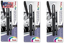 Pentel Arts Pocket Brush Pen, Includes 2 Black Ink Refills GFKP3BPA 3 Sets