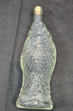 Fish Shaped Clear Glass Wine Bottle 12 Tall Bottle corked CLEAN