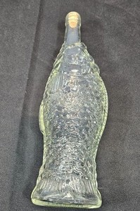 Fish Shaped Clear Glass Wine Bottle 12” Tall Bottle corked  CLEAN