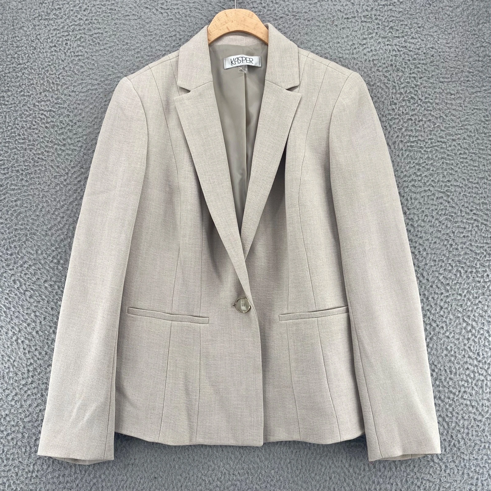 Kasper Blazer Womens 8 Ivory Stretch Button Up Front Pockets Office Career Work