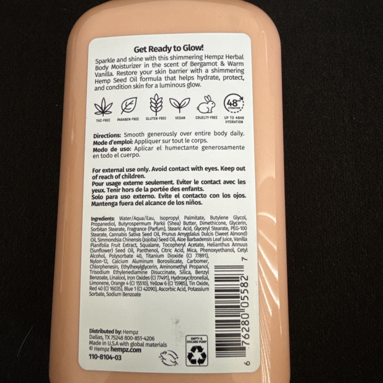 Hempz Glow Getter Herbal Body Moisturizer with Shimmer 17oz - Bergamot & Vanilla