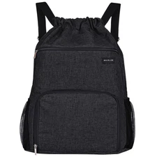 Drawstring Backpack with Wet Pocket Shoe Compartment Water-Resistant Gym Bag