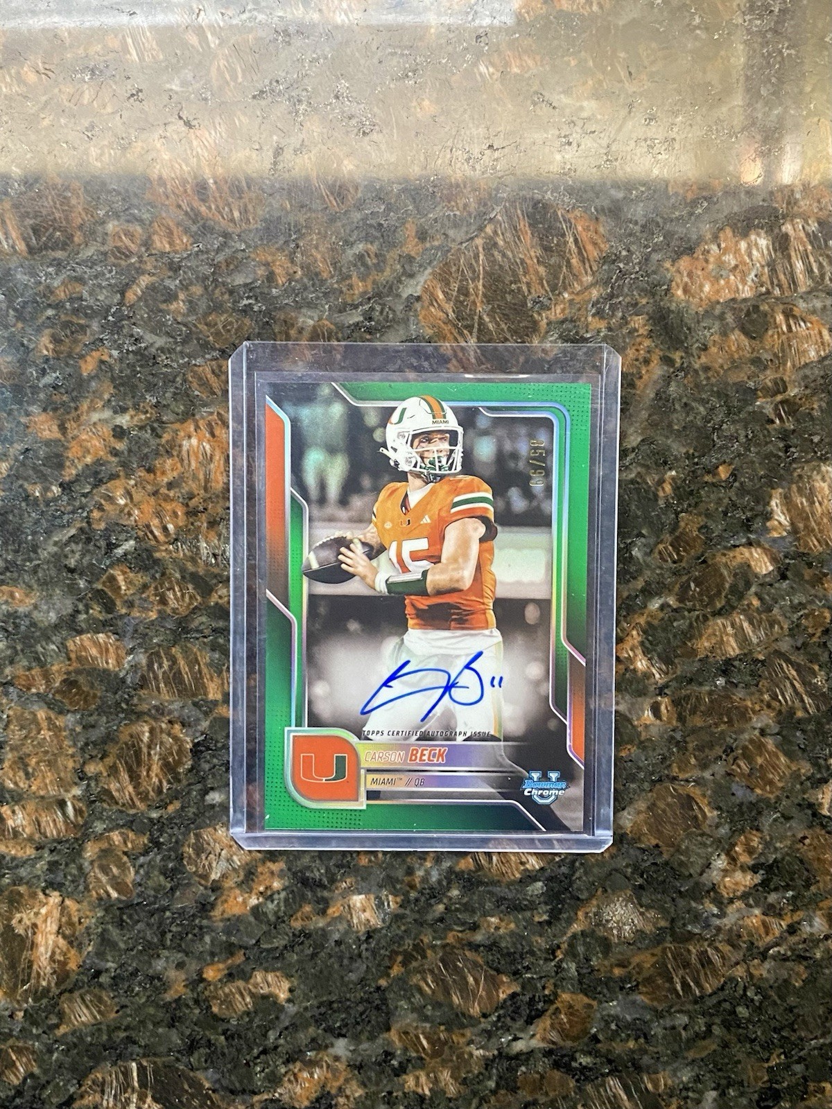 2025 Bowman U Chrome Green On Card Auto /99 #BCA-CBE Carson Beck ARI Cardinals