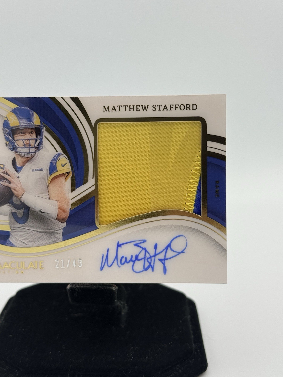 2023 Immaculate, MATTHEW STAFFORD 21/49 Premium Patch Auto - LA RAMS view 2