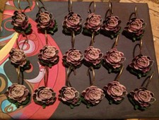 Purple Rose Set of 18 Shower Curtain Hooks Resin & Metal 1.75 inches