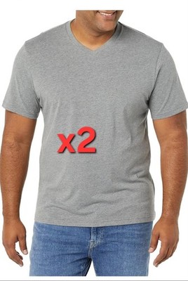 Essentials Herren Kurzarm V-Ausschnitt T-Shirts Slim Fit Gr. UkM Grau 2er Pack