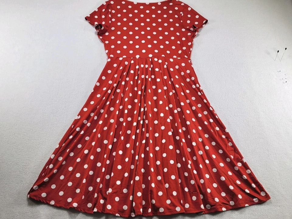 Vestido Cocomo De Colección Para Mujer L Rojo Lunares Ajuste Acampanado Plisado Cuello en V Elastizado Retro Foto 3 de 4