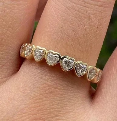 Laborgefertigter Diamant 2 kt Herzschliff volle Ewigkeit Ehering 14 K Gelbgold FN