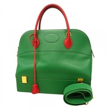 Auth 6dc2684 HERMES Handbag McPherson Courchevel Green Red Gold metal fitt...