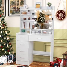 5 Drawers Vanity Desk Set with LED Lighted Mirror Bedroom Makeup Dressing Table