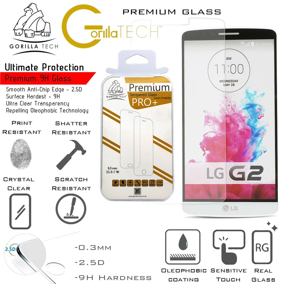 Tempered HD Glass Film Screen Protector Cover LCD 100% Genuine Gorilla For LG G2 - Image 2 of 4