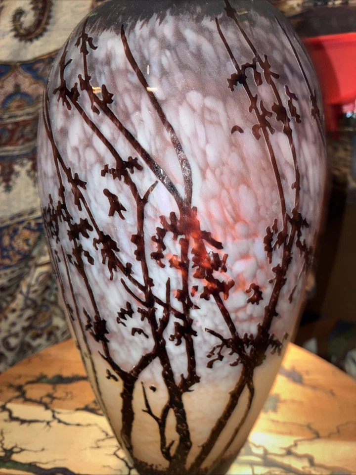 Acid Etched Cut Vase Trees Cameo Glass Art Nouveau Style - Image 2 of 4