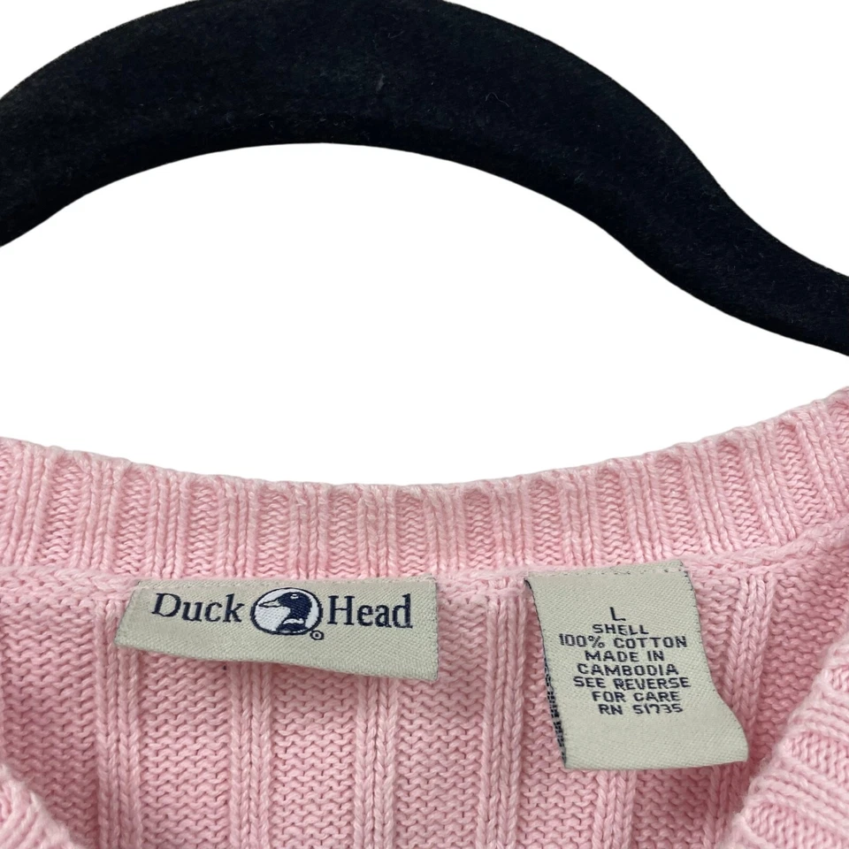 Suéter Vintage Cabeza de Pato Rosa Claro Algodón Tejido con Cable Cuello Redondo Mujer Grande Foto 3 de 4