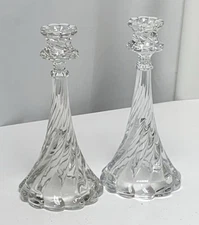Fostoria Glass Crystal Maypole COLONY 9 1/2" Tall Spiral Candlestick Holders Set