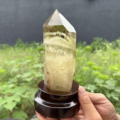 Varita de punto de cristal de cuarzo tallado en citrino ahumado con tapa natural de 2,15 lb + soporte - Imagen 8 de 13