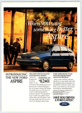 1994 FORD ASPIRE CAR AUTOMOBILE Vintage 8"X11" Magazine Ad 1990's M643