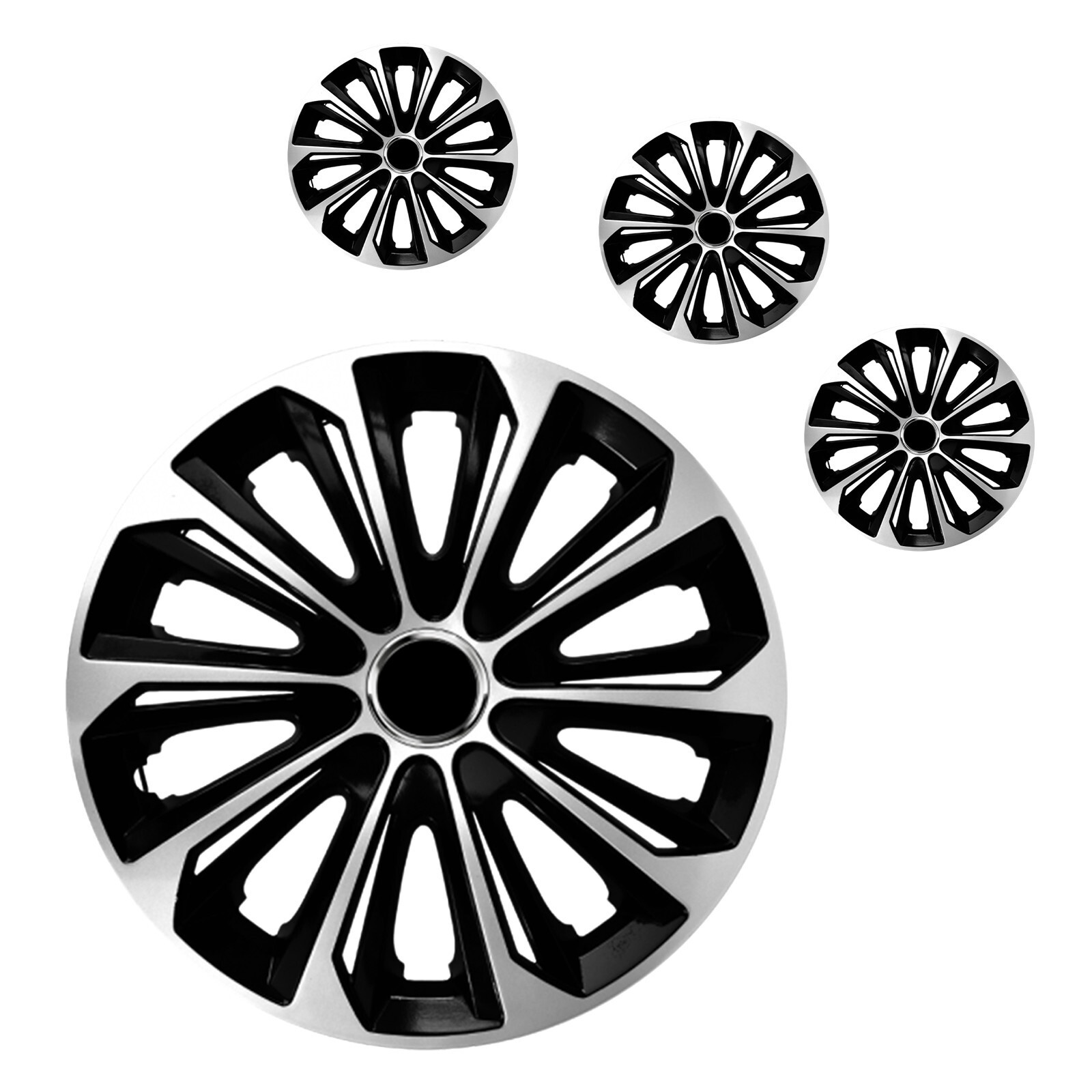 Enjoliveurs 15" universels extra forts argenté et noir pour roue voiture