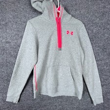 Under Armour Women's Gray Pink 1/4 Zip Pullover Hooded Sweatshirt Jacket Size M