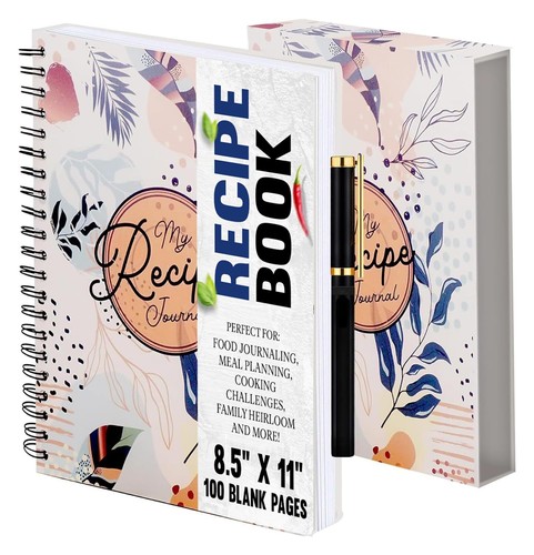 Recipe Notebook with Plastic Protector and Slipcase, 8.5" x 11" Spiral Recipe...