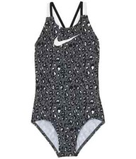 Nike L125526 Kids Grey Cheetah Spiderback One-Piece Swimsuit Size Large