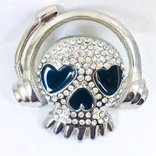 Men's Belt Buckle Shine Biker/Hip-Hop HEADPHONES SKULL Silver  Black Color Cz
